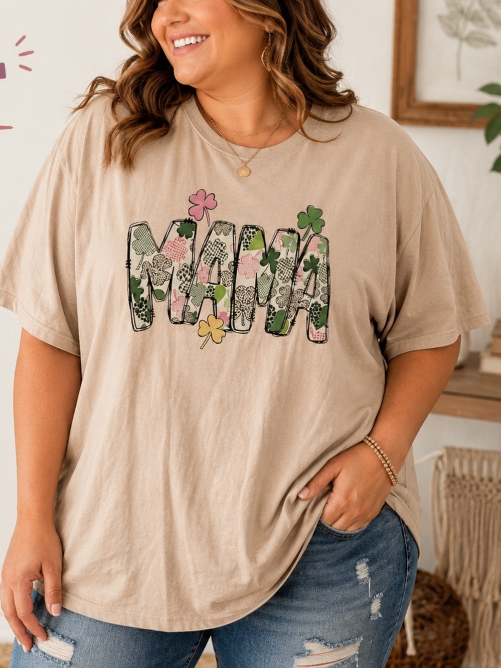 Mama Graphic Tee - Soft Pink Short Sleeve Top XXL